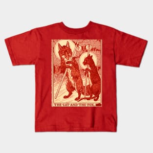 THE CAT AND THE FOX Forest Animals Red White Floral Kids T-Shirt